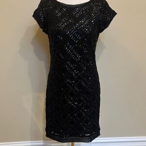 Eliza J Black Sequin Beaded Cocktail Dress Size 6 | Sparkly Formal Evening Dress